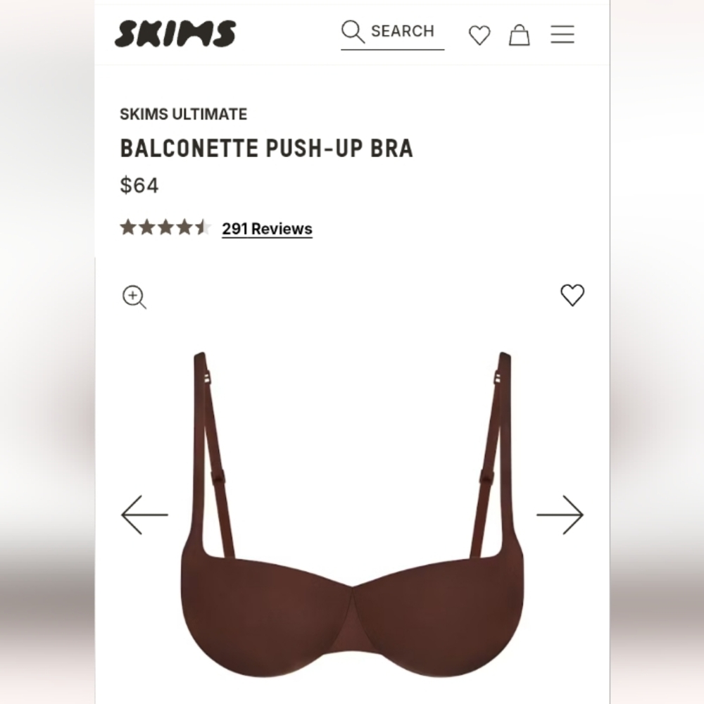 SKIMS Teardrop Push-Up Balconette Bra In Cocoa Size 32C NW(O)T
